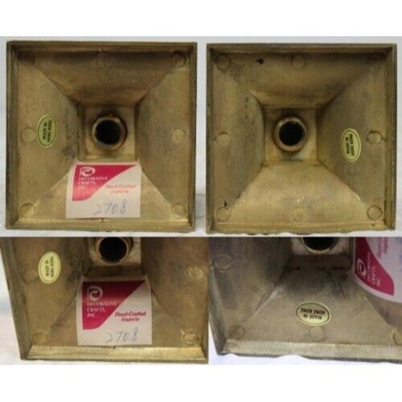 Vtg Decorative Crafts Tall 8.5'' Brass Taper Candlesticks Holders Square Columns - Picture 7 of 8